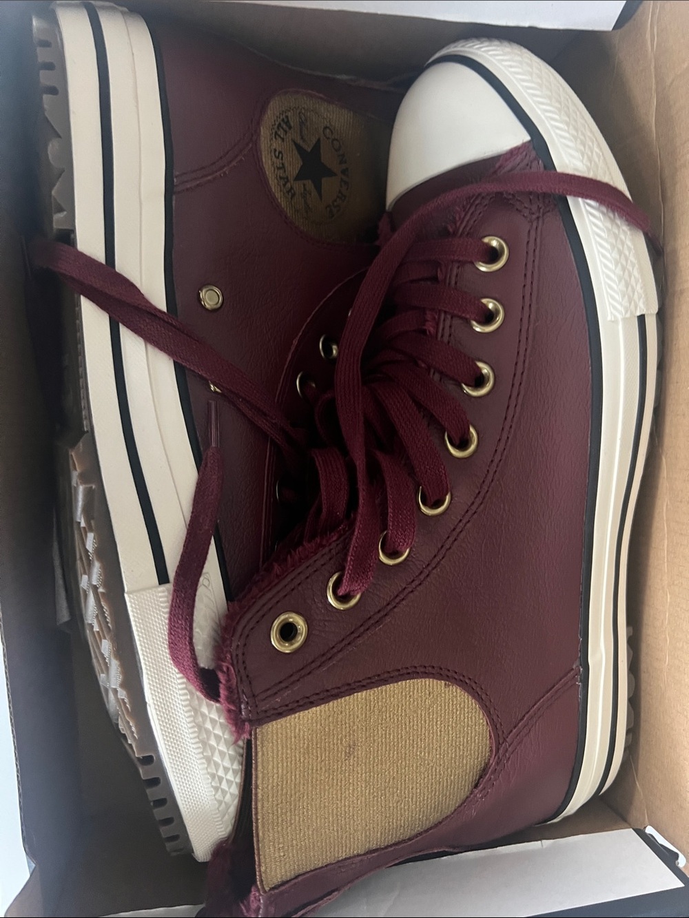 Converse Burgundy and Tan High-Top Sneakers